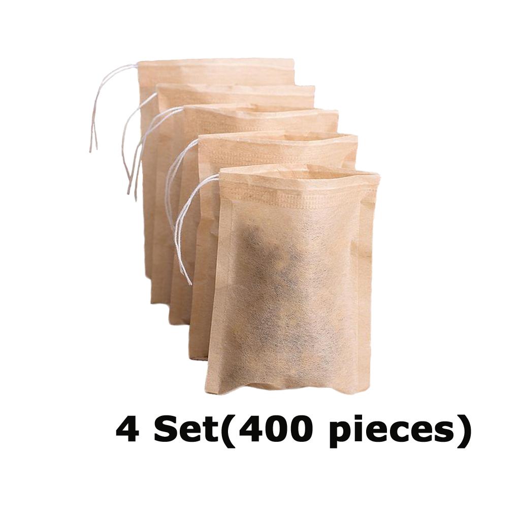 4 Set for 400pcs Empty Tea Filter Bags Loose Herbs Teabag Drawstring 7x5cm