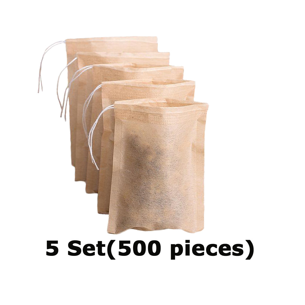 5 Set for 500pcs Empty Tea Filter Bags Loose Herbs Teabag Drawstring 7x5cm