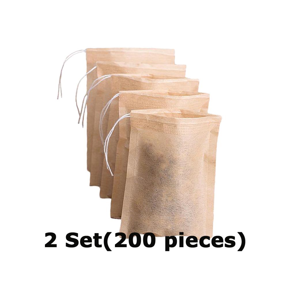 2 Set for 200pcs Empty Tea Filter Bags Loose Herbs Teabag Drawstring 7x5cm