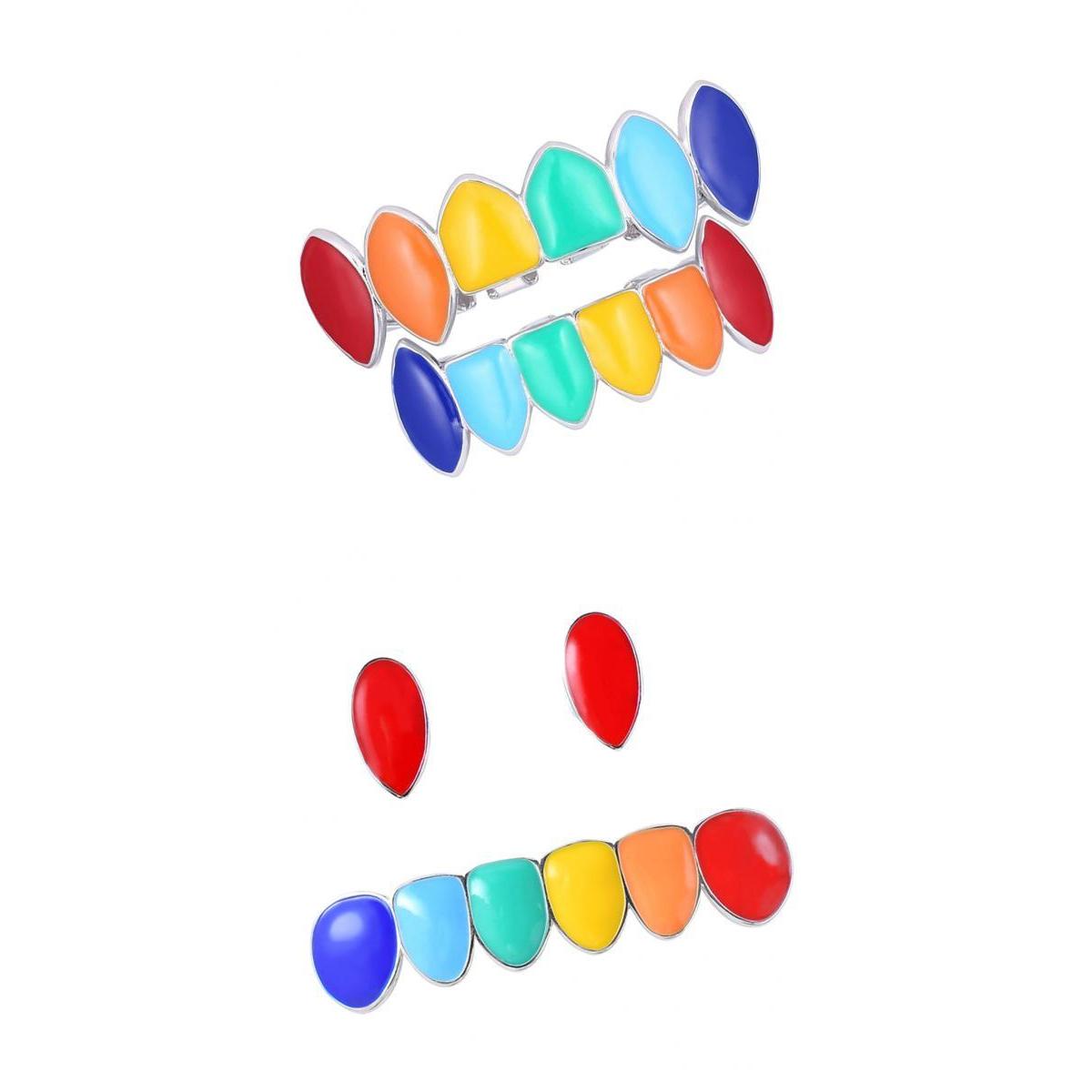 2 Sets Colorful Hip Hop Fang Teeth Grills Hollowen Clown Mouth Jewelry