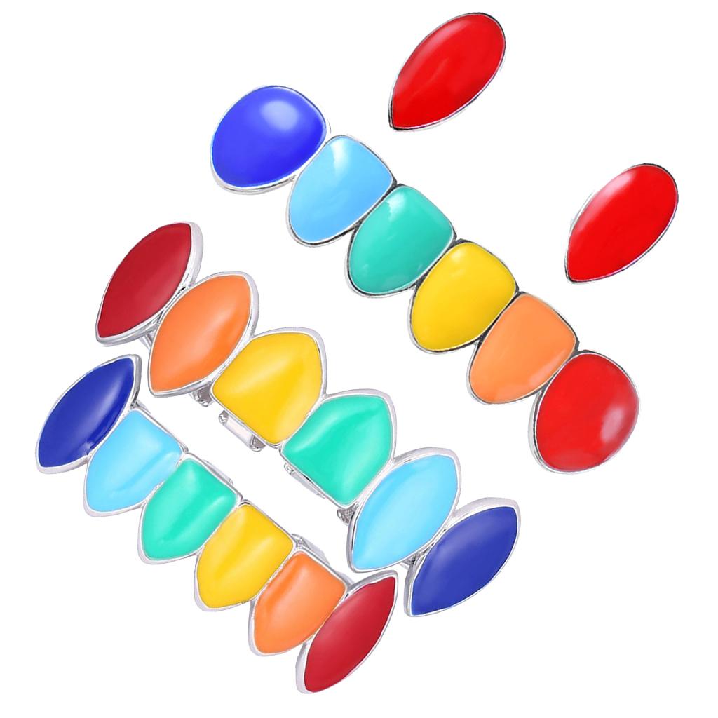 2 Sets Colorful Hip Hop Fang Teeth Grills Hollowen Clown Mouth Jewelry