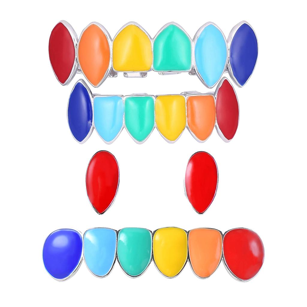 2 Sets Colorful Hip Hop Fang Teeth Grills Hollowen Clown Mouth Jewelry