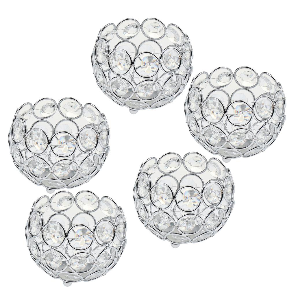5 Pieces Crystal Candle Holder Banquet Tabletop Candlestick Silver