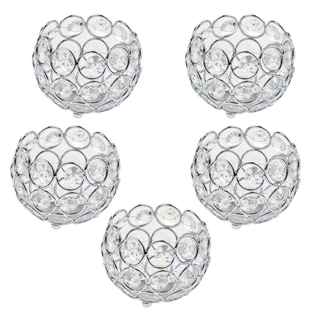 5 Pieces Crystal Candle Holder Banquet Tabletop Candlestick Silver