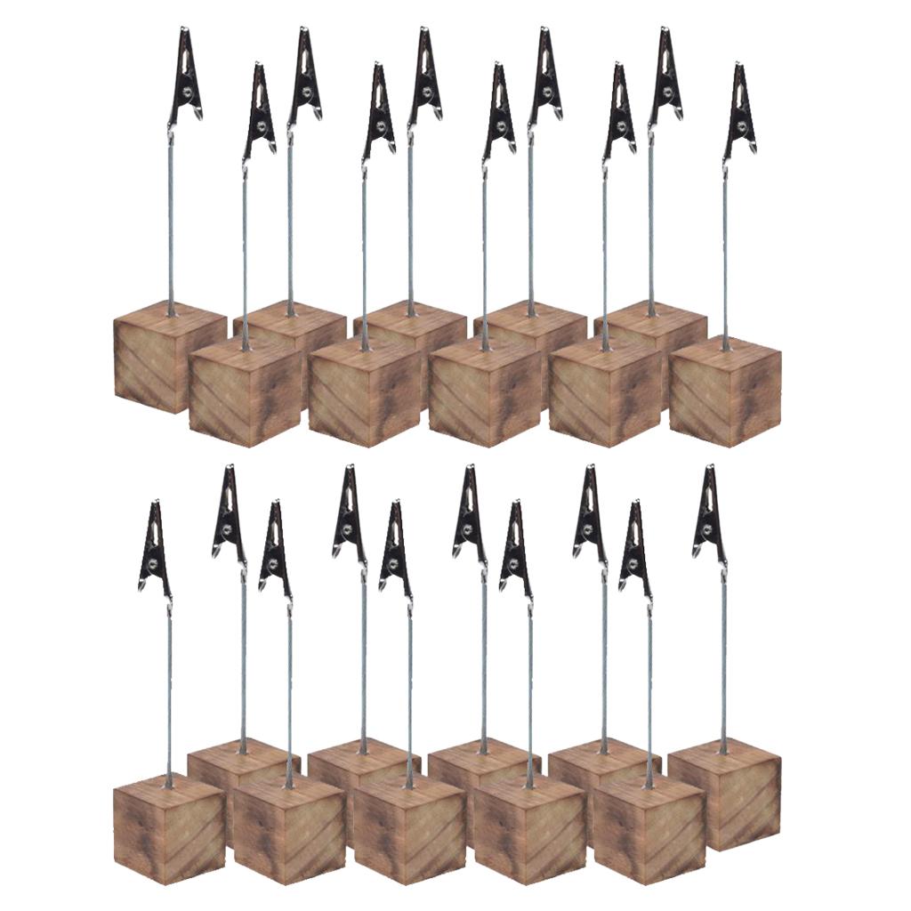 20 Pieces Rustic Fire Scar Wooden Base Photo Clip Wedding Table Card Holder
