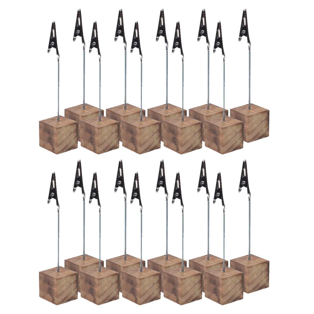 20 Pieces Rustic Fire Scar Wooden Base Photo Clip Wedding Table Card Holder