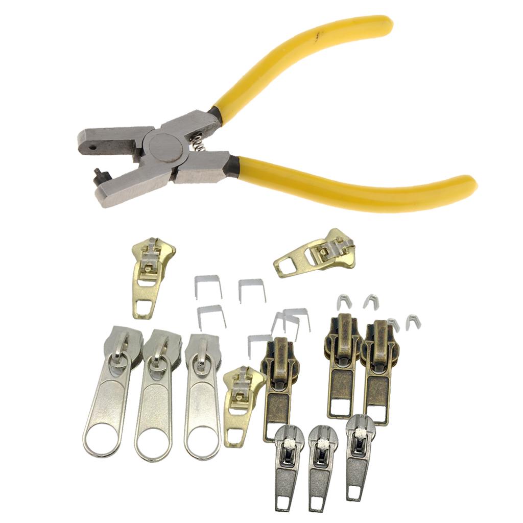 23Pcs Mixed Zipper Repair Kit Zip Slider Stop Replacement Punching Pliers