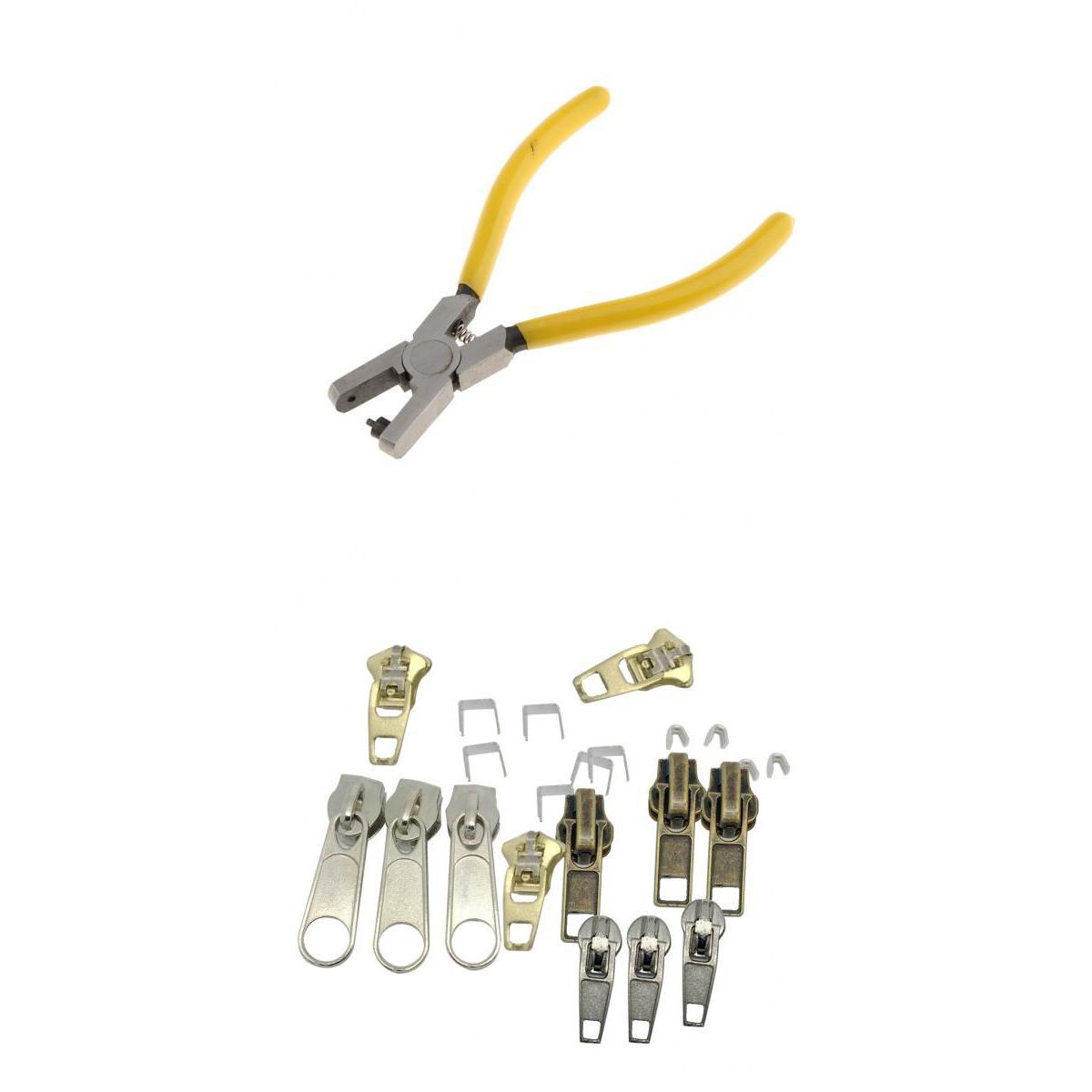 23Pcs Mixed Zipper Repair Kit Zip Slider Stop Replacement Punching Pliers