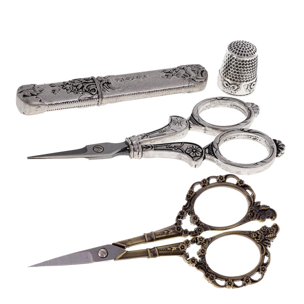 4Pcs European Vintage Sewing Kit Scissors Thimble Needle Case Sewing Tools