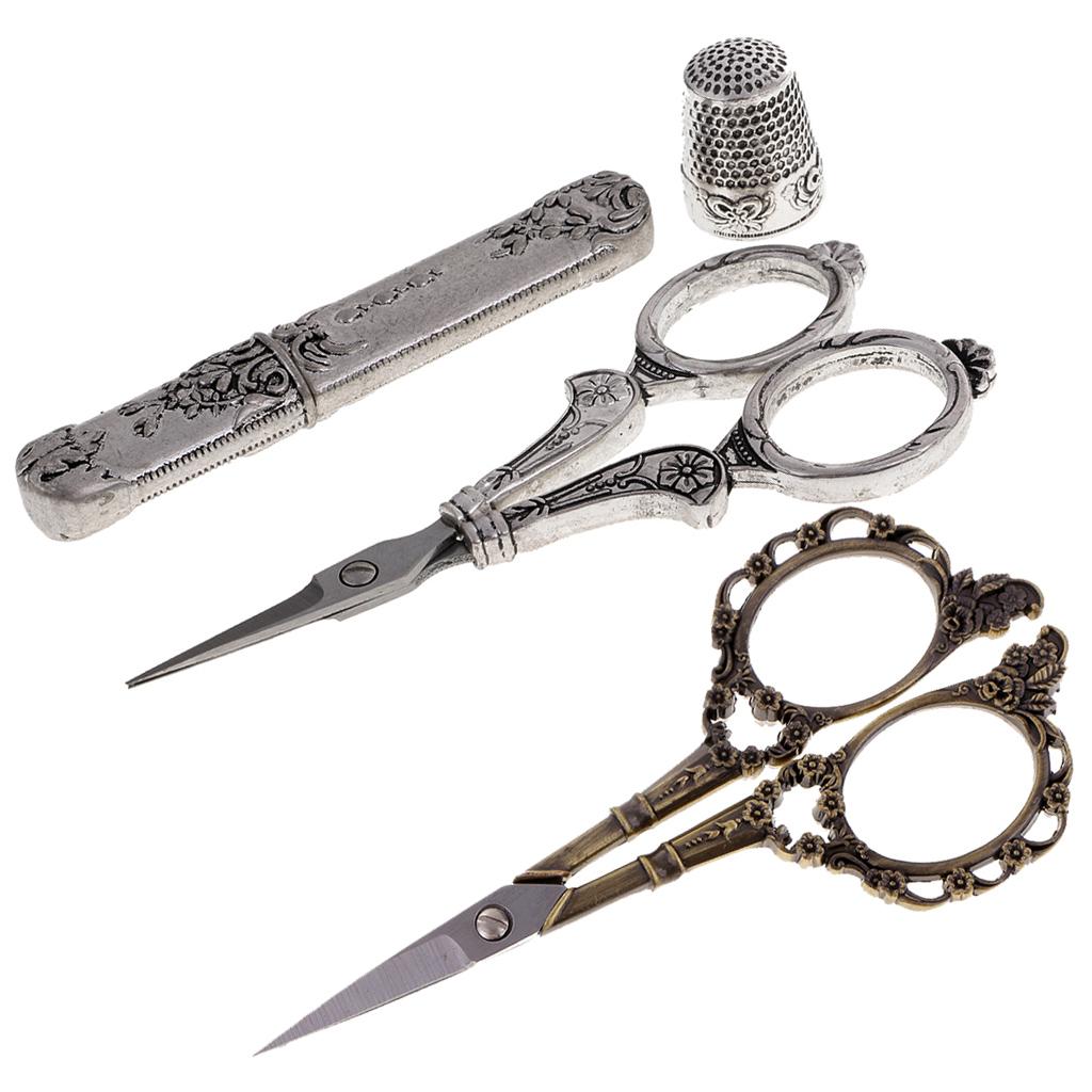 4Pcs European Vintage Sewing Kit Scissors Thimble Needle Case Sewing Tools