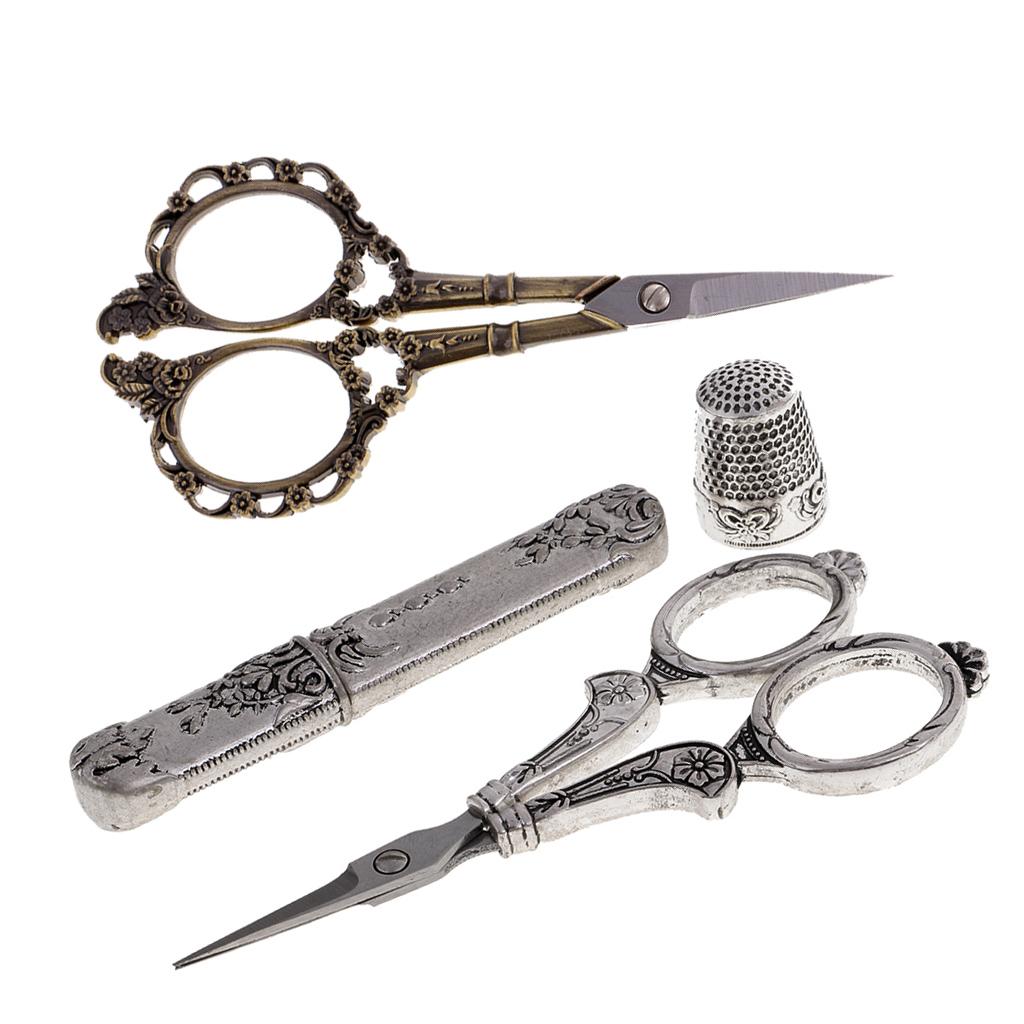 4Pcs European Vintage Sewing Kit Scissors Thimble Needle Case Sewing Tools