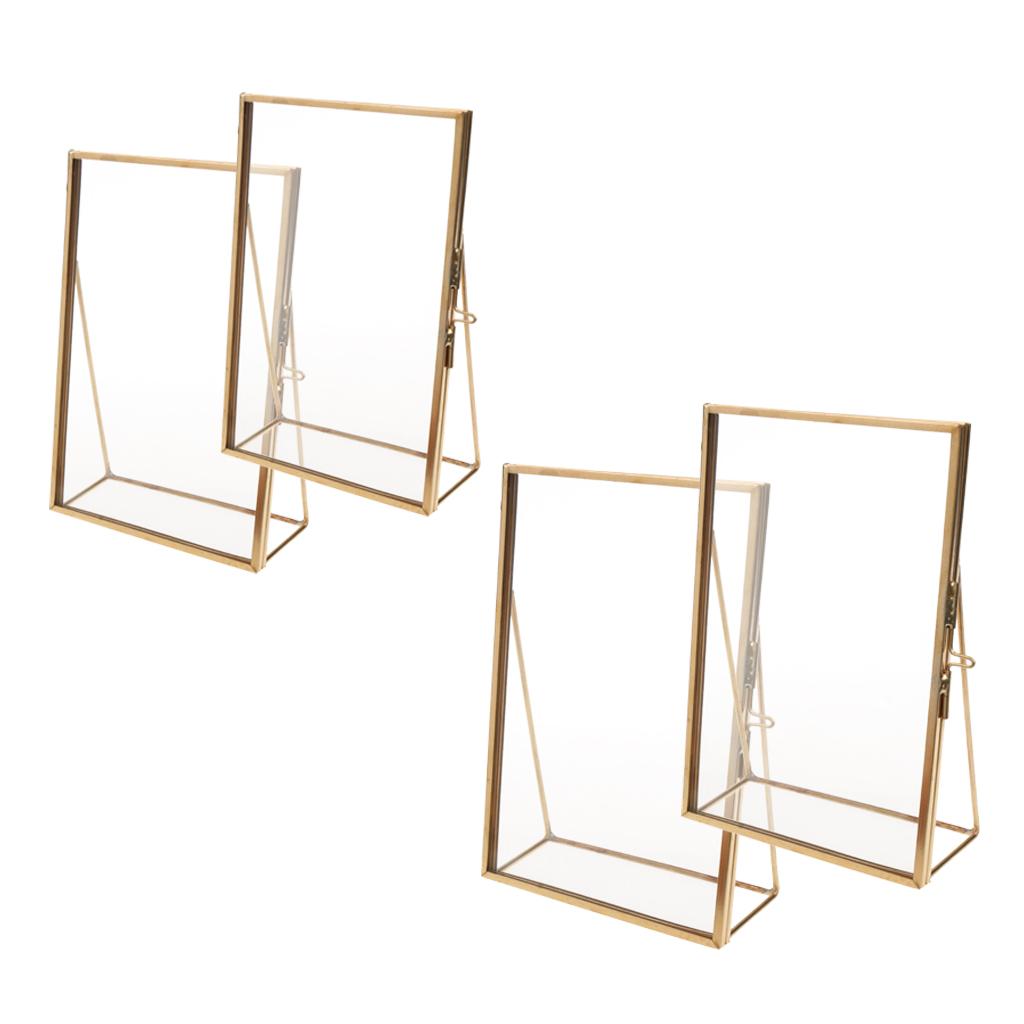 4 Piece Modern Wall Hanging Hexagon Glass Displaying Photo Frame Gold