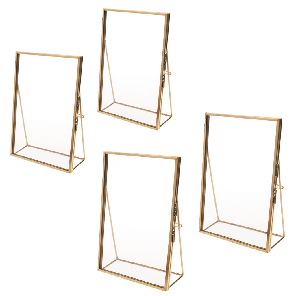4 Piece Modern Wall Hanging Hexagon Glass Displaying Photo Frame Gold