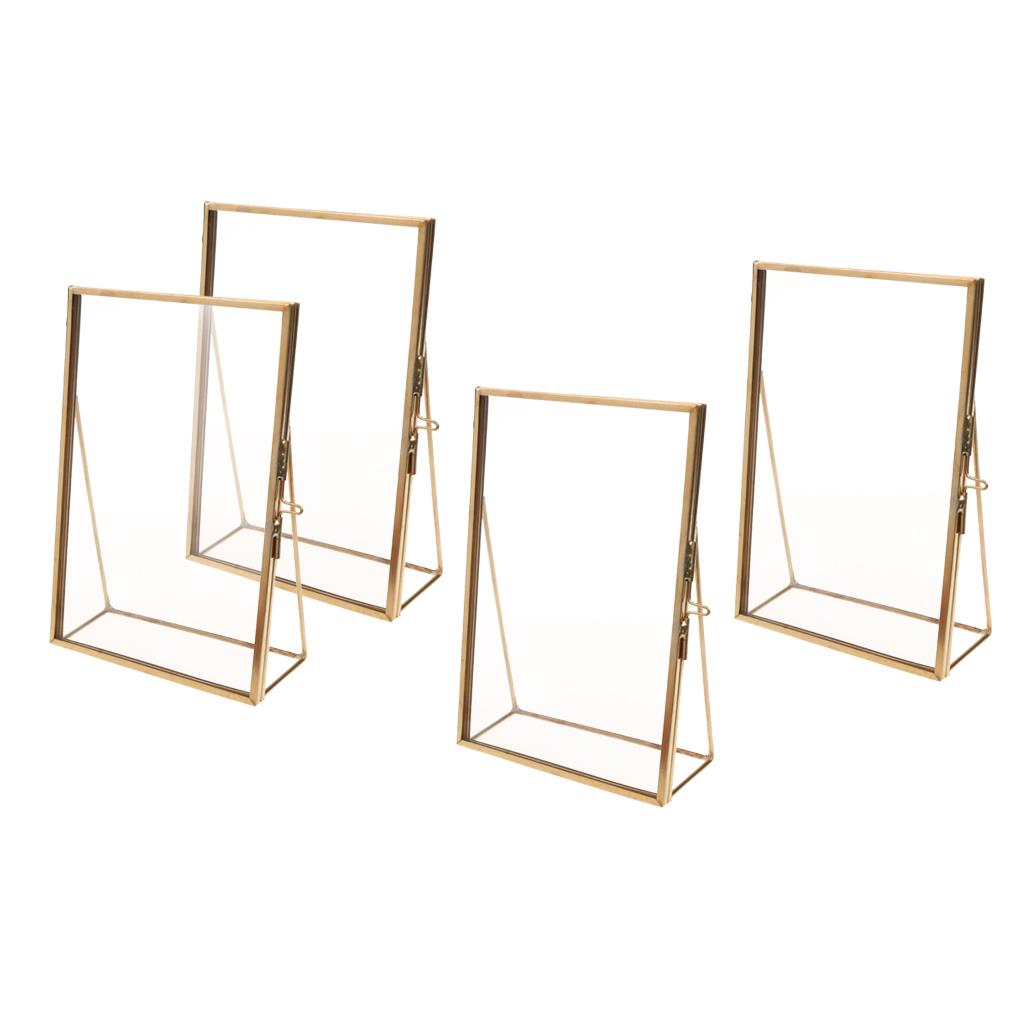 4 Pieces Modern Wall Hanging Hexagon Glass Displaying Photo Frame Gold