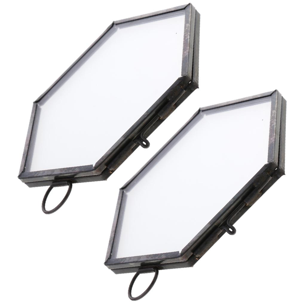 2 Pieces Modern Wall Hanging Hexagon Glass Displaying Photo Frame Black