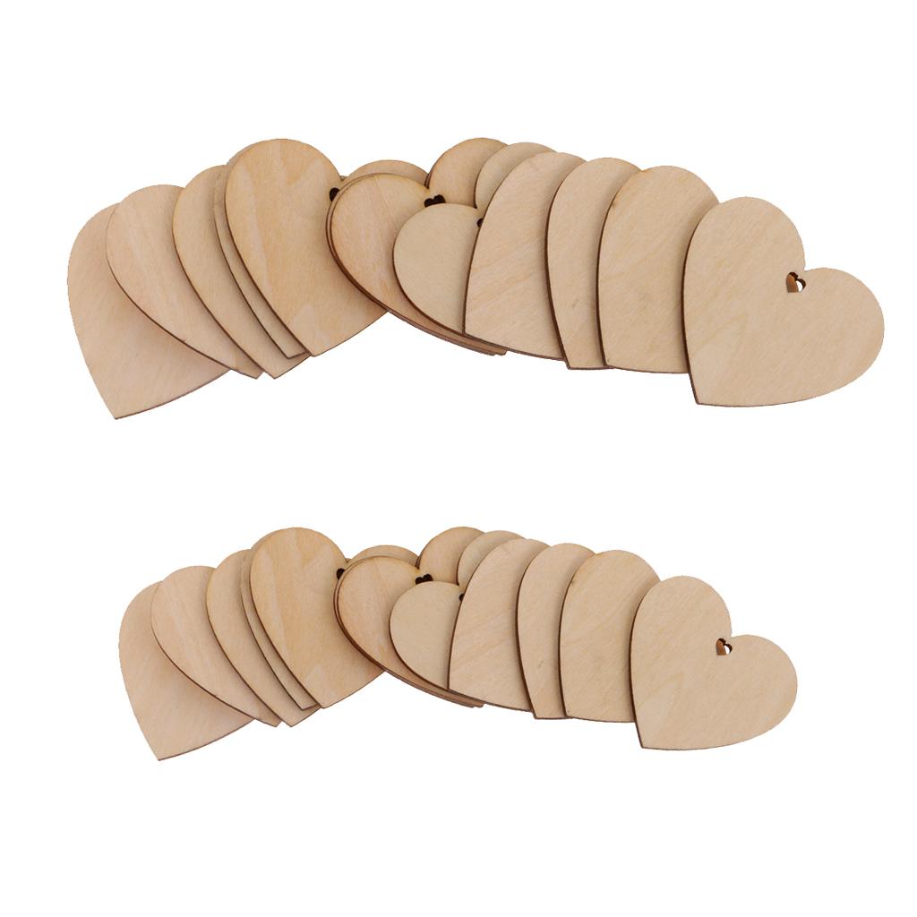 75 Pieces Heart Unfinished Wood Pieces with Hole for Art DIY Craft 60mm 80mm
