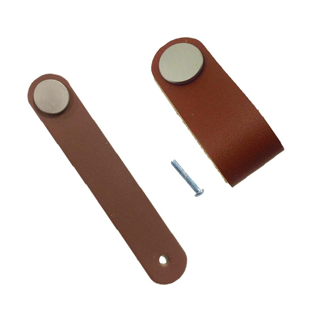 2x Handmade Leather Suitcase Handle Drawer Cabinet Leather Handle Pulls Knob