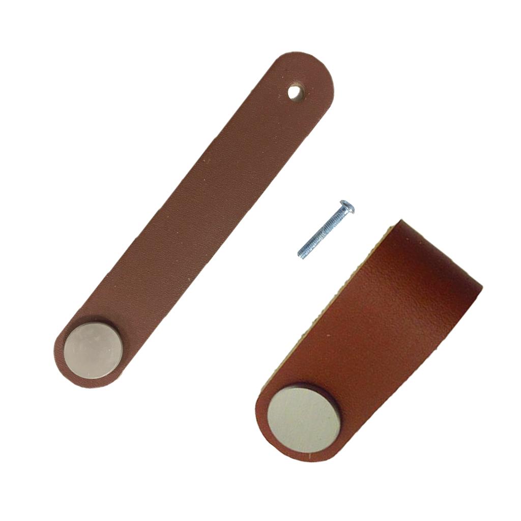 2x Handmade Leather Suitcase Handle Drawer Cabinet Leather Handle Pulls Knob