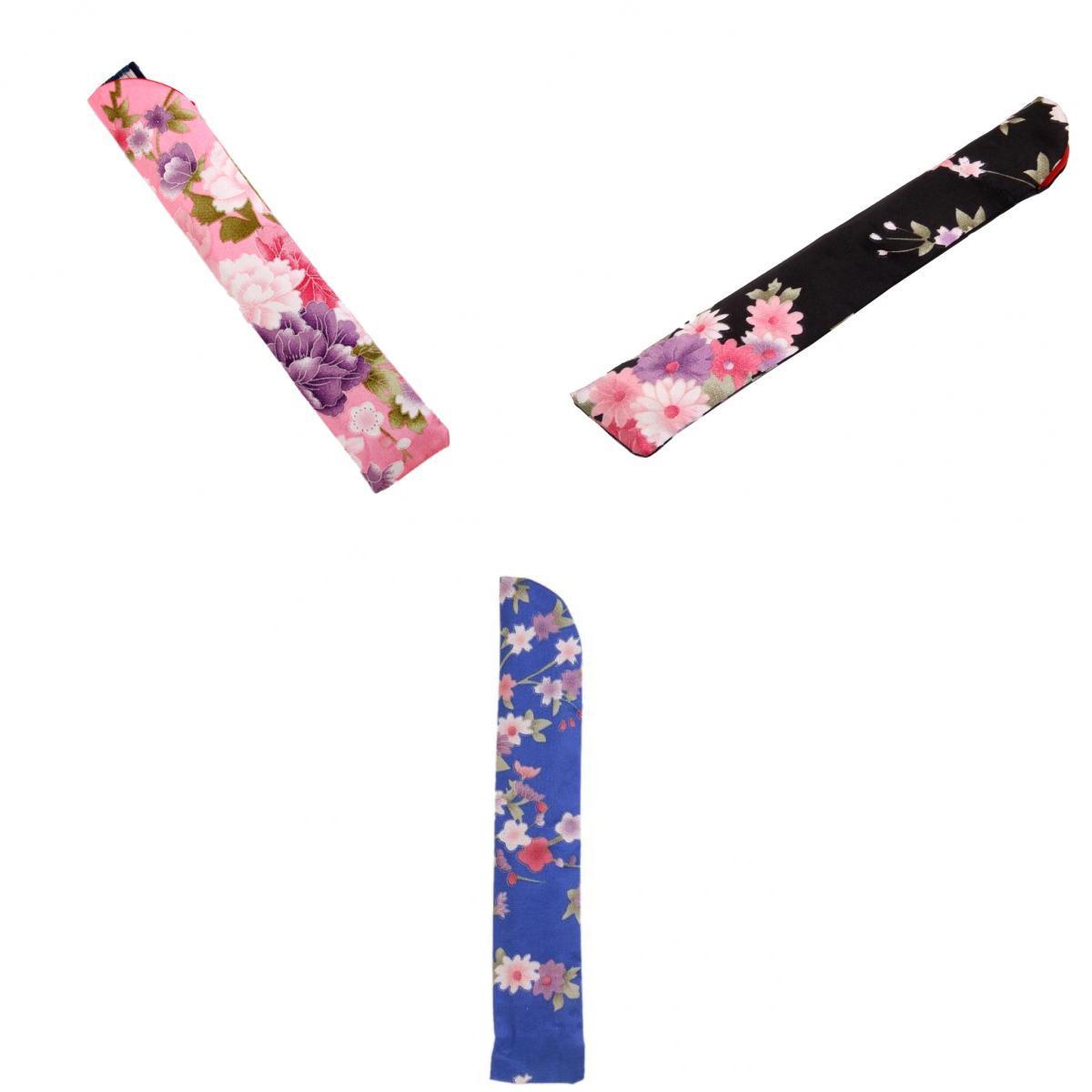 3Pcs Chinese Style Floral Pocket Fan Folding Silk Bag Holder Protector Pouch