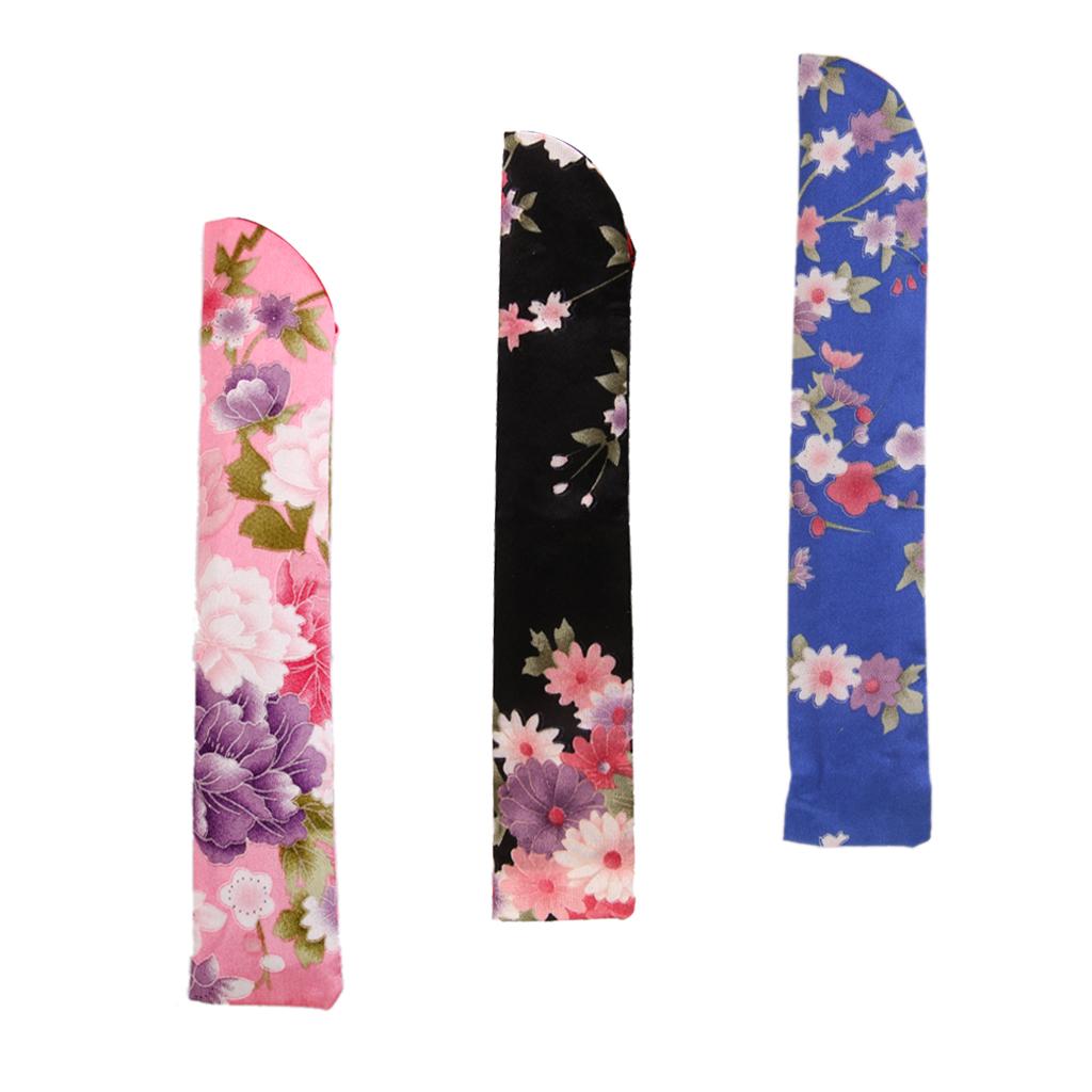3Pcs Chinese Style Floral Pocket Fan Folding Silk Bag Holder Protector Pouch