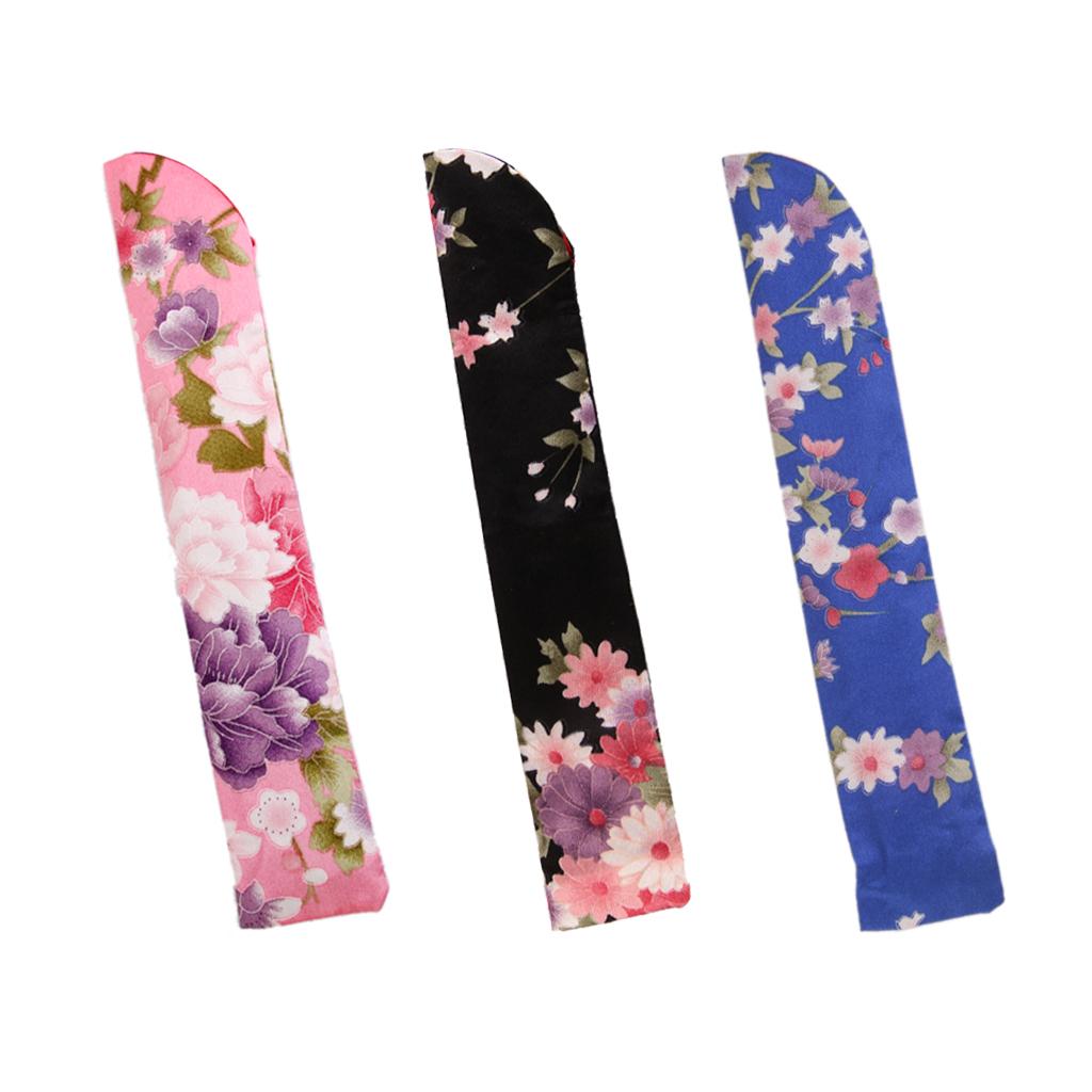 3Pcs Chinese Style Floral Pocket Fan Folding Silk Bag Holder Protector Pouch