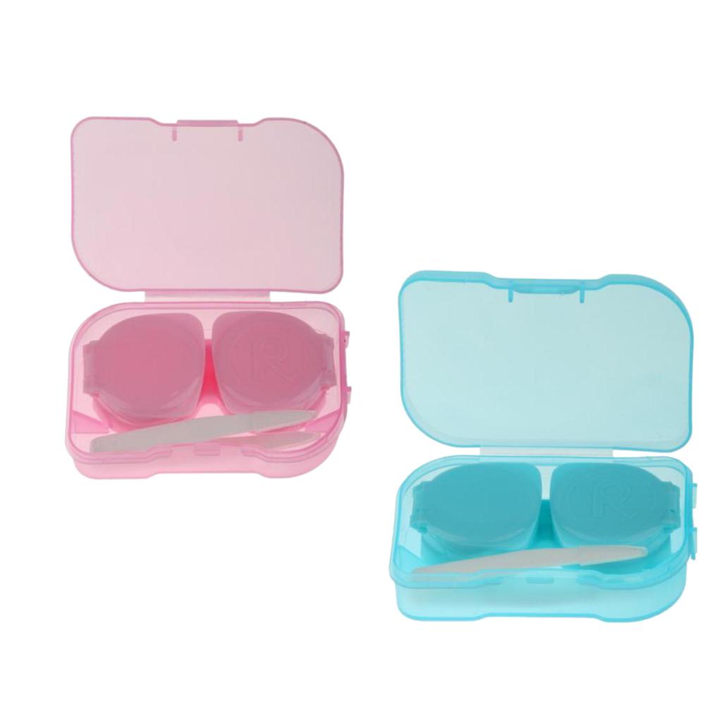 2 Pieces Contact Lens Travel Kit Soaking Case Storage Box Container Holder