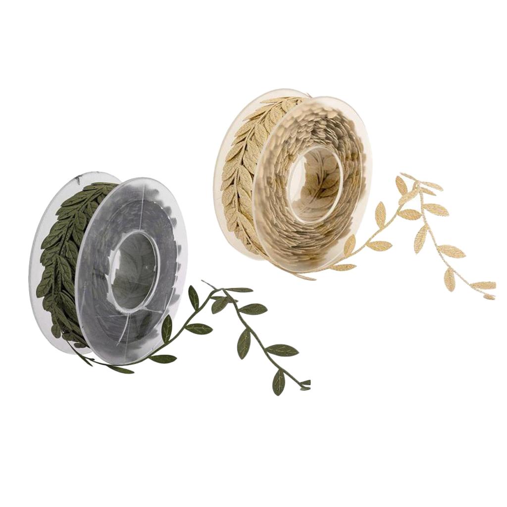 2 Rolls 15 Meters Leaves Ribbon Trim Wreath for Wedding Crafts Party Decor