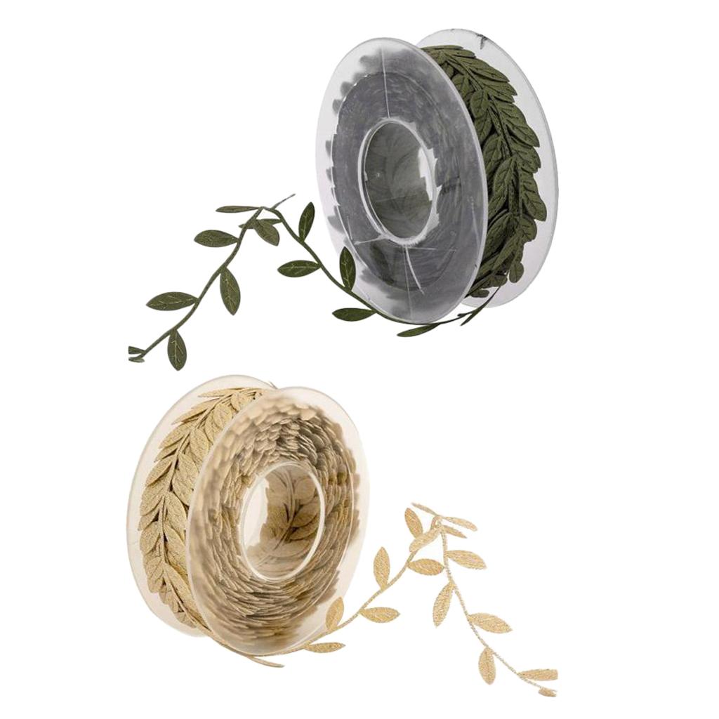 2 Rolls 15 Meters Leaves Ribbon Trim Wreath for Wedding Crafts Party Decor