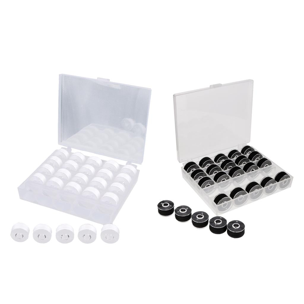 50Pcs Black & White Bobbins and Sewing Thread with Case for Brother Singer