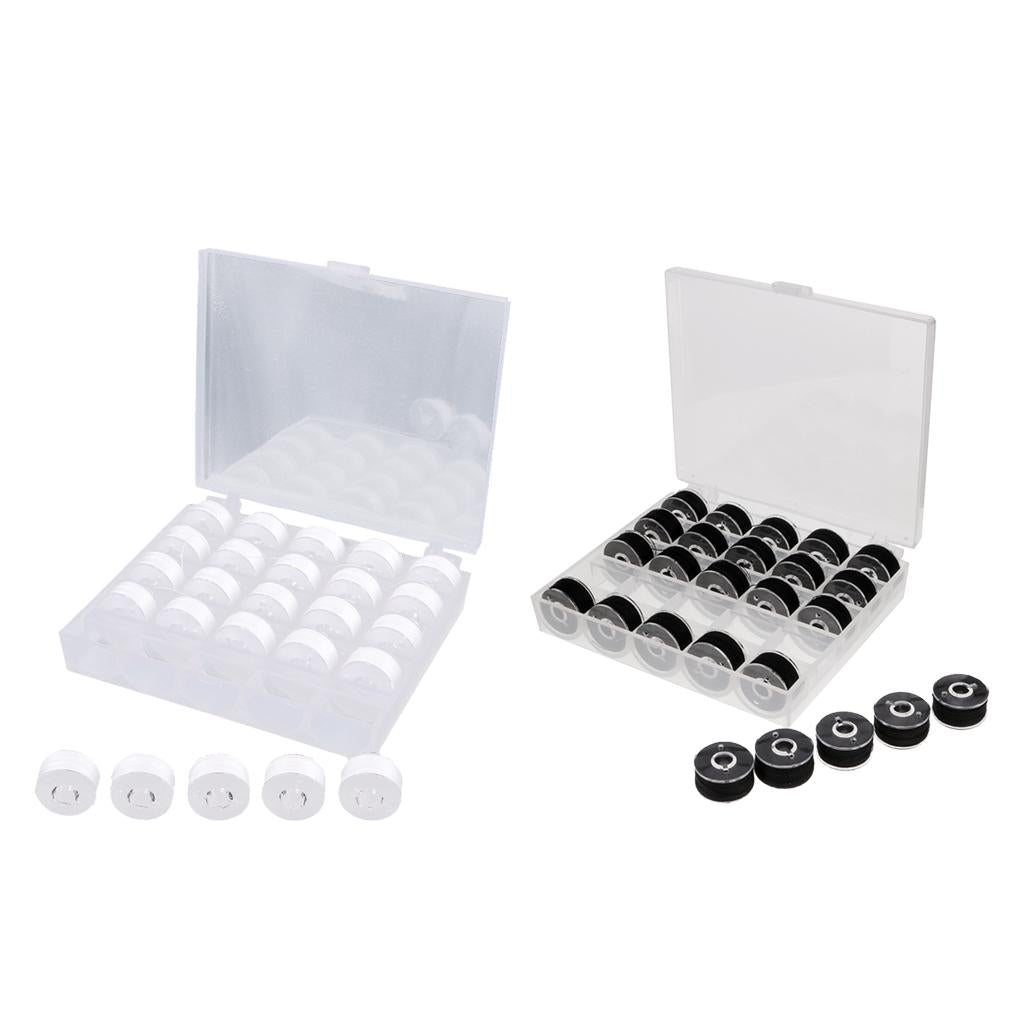50Pcs Black & White Bobbins and Sewing Thread with Case for Brother Singer