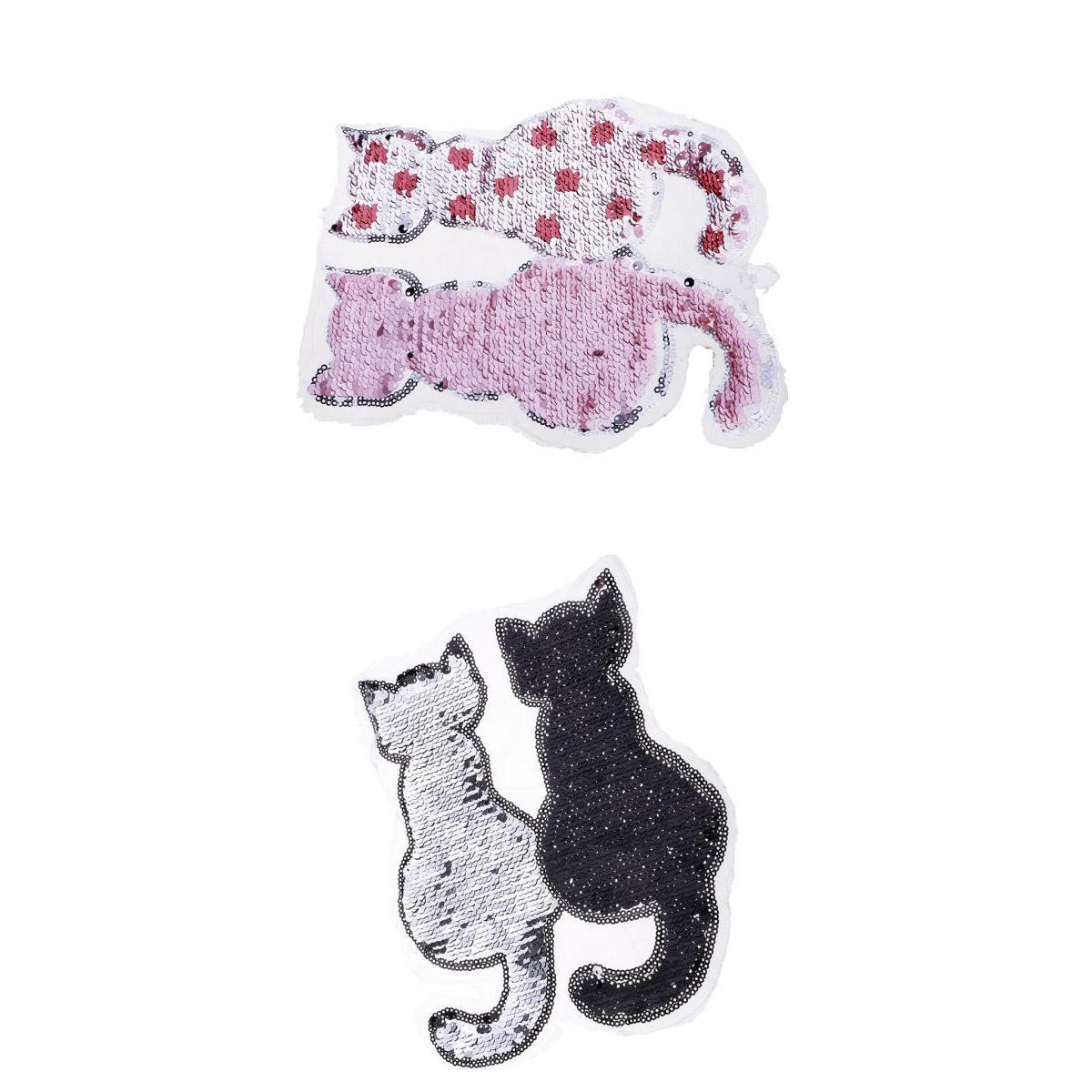 2Pcs Cute Cat Sequins Sewing Applique Reversible Embroidery Clothes Patches