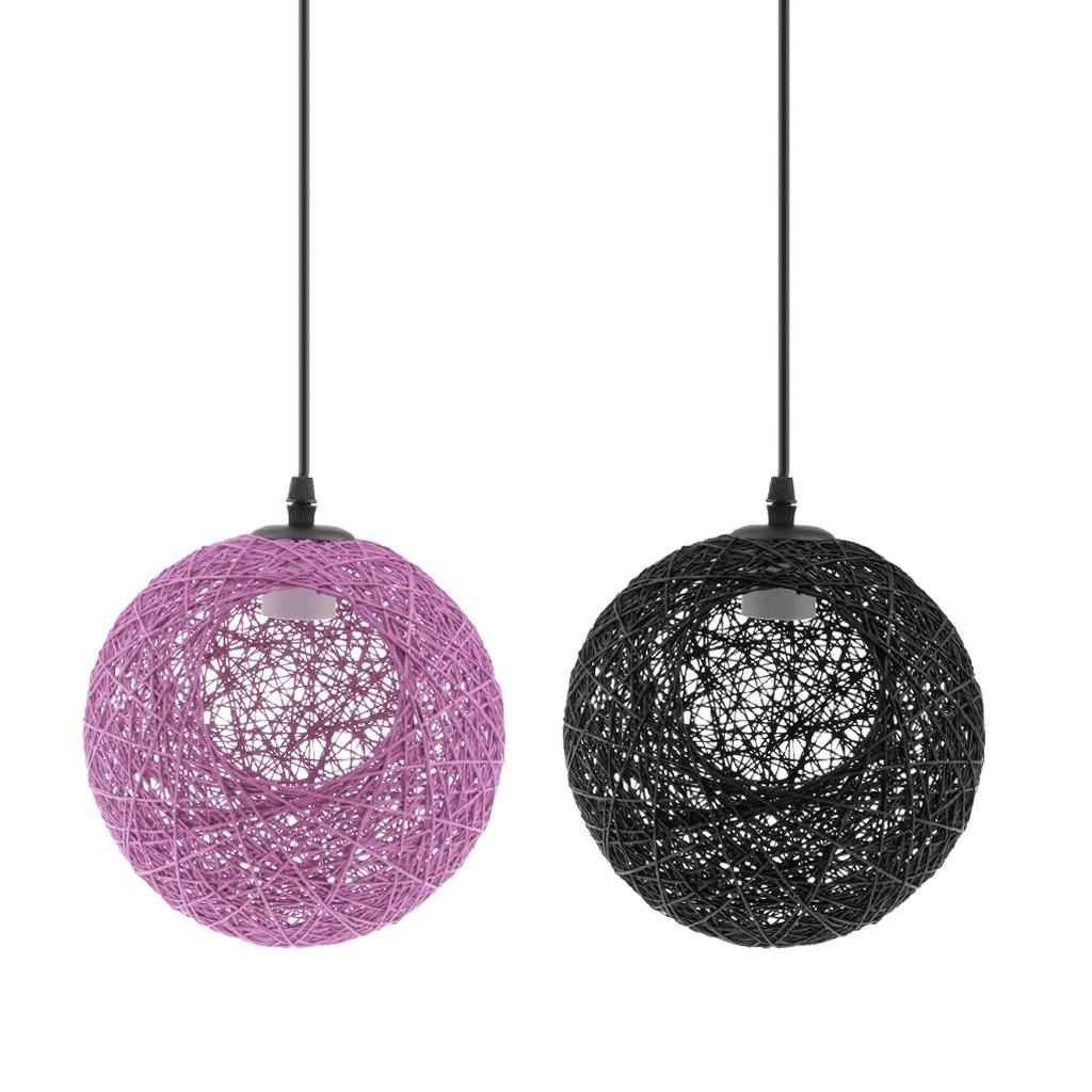 2 Pcs Rural Twine Rattan Wicker Ball Globe Pendant Lamp Shade with Hole