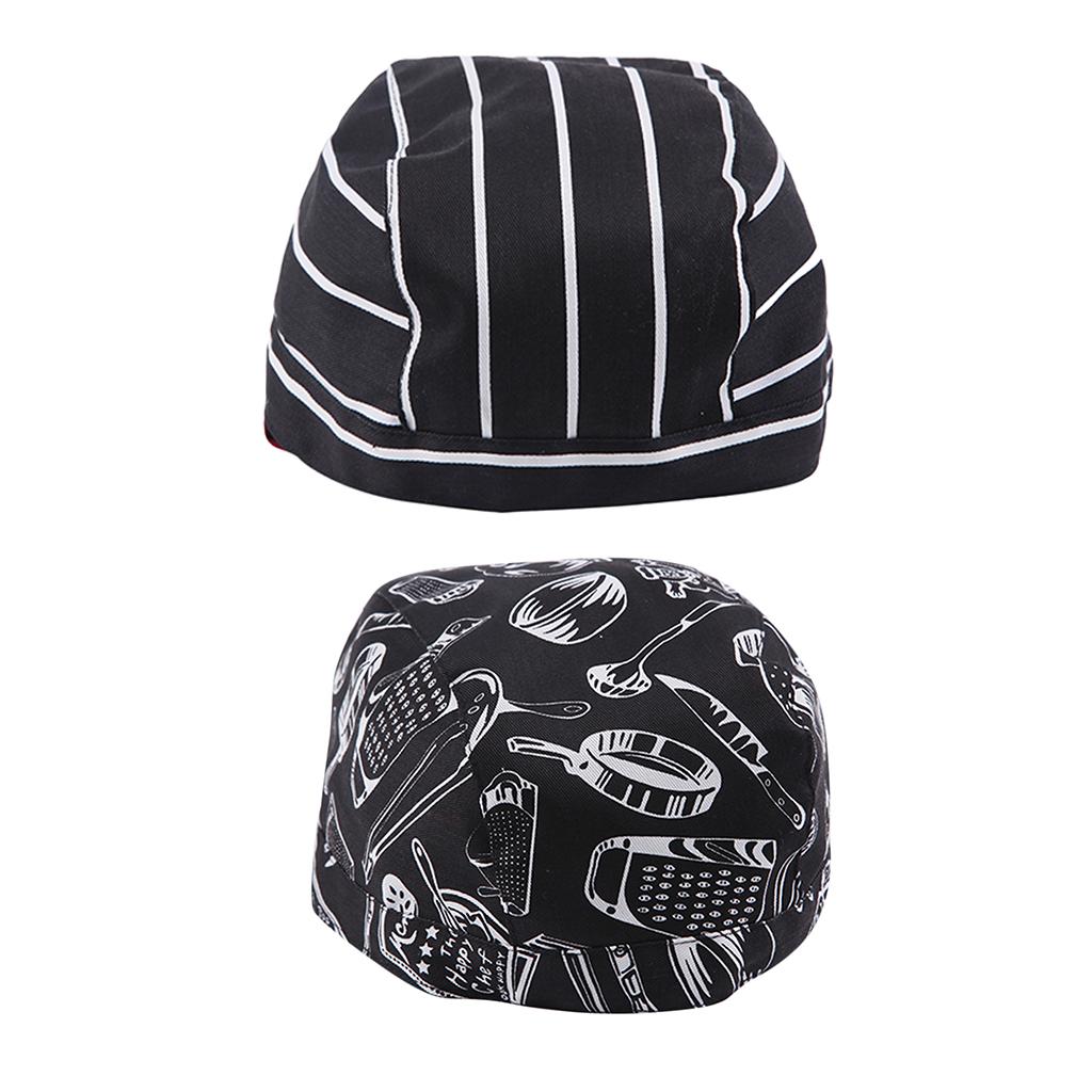 2 Pieces Kitchen Catering Chef Skull Cap Tie Back Pirate Hat Headwrap Unisex