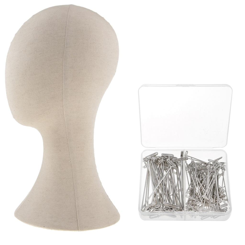 22 Canvas Block Mannequin Head Wig Hat Making Display Holder & 150x T Pins"