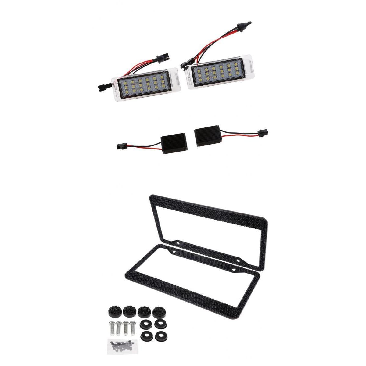 2x LED License Number Plate Light for Chevrolet+2x License Plate Frame Black
