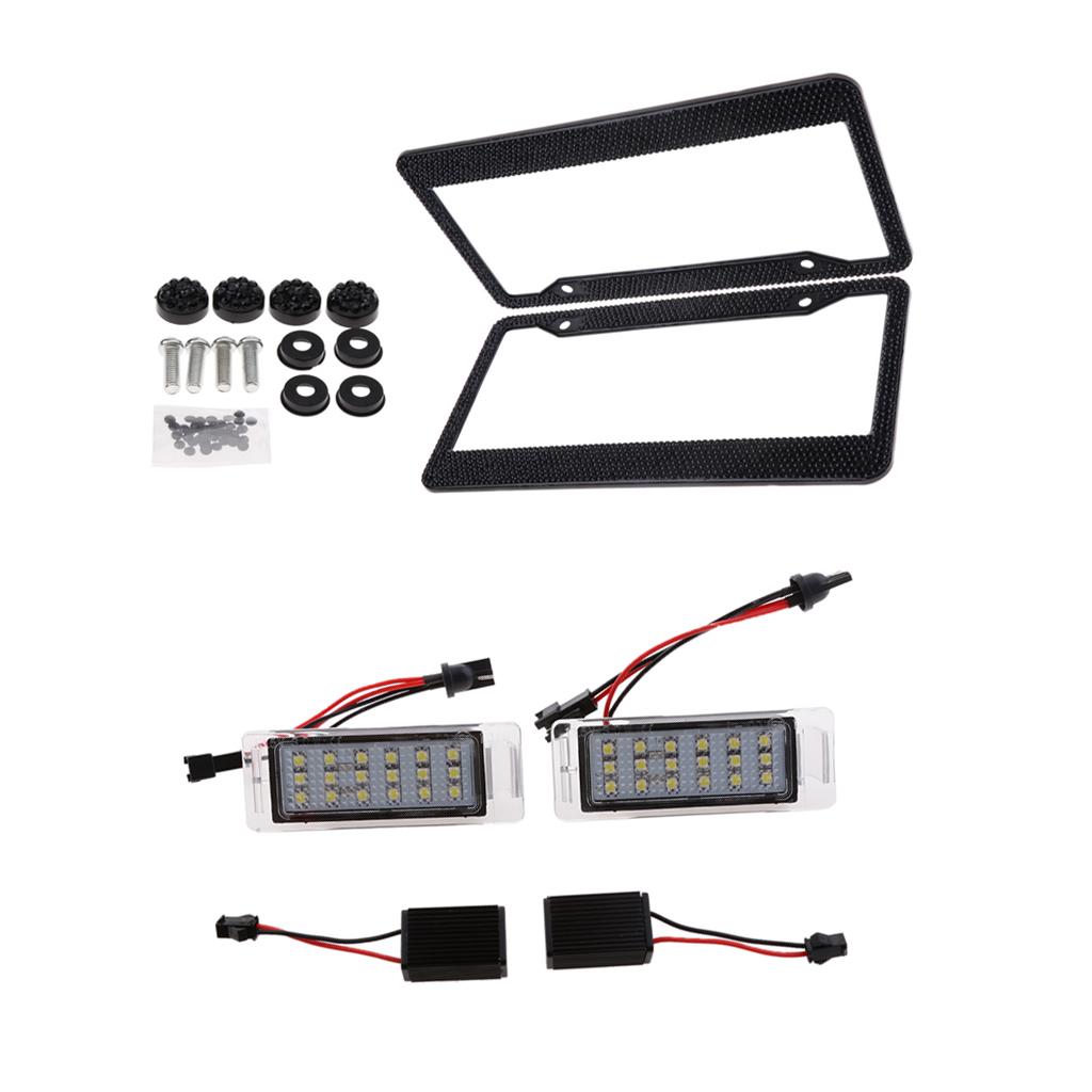 2x LED License Number Plate Light for Chevrolet+2x License Plate Frame Black