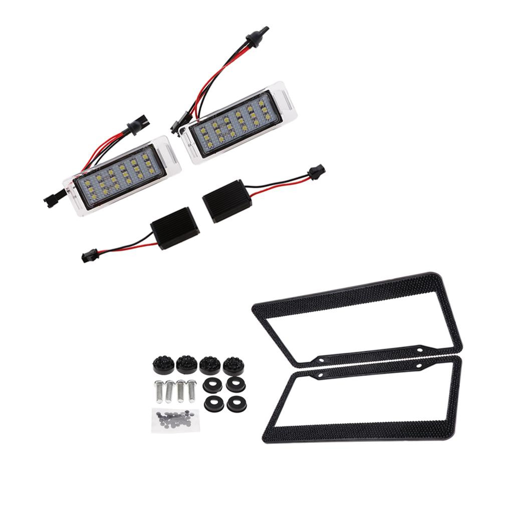2x LED License Number Plate Light for Chevrolet+2x License Plate Frame Black