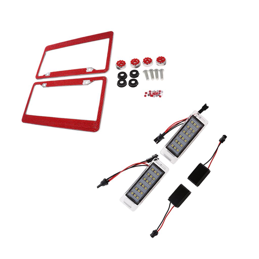 2x LED License Number Plate Light for Chevrolet+2x License Plate Frame Red