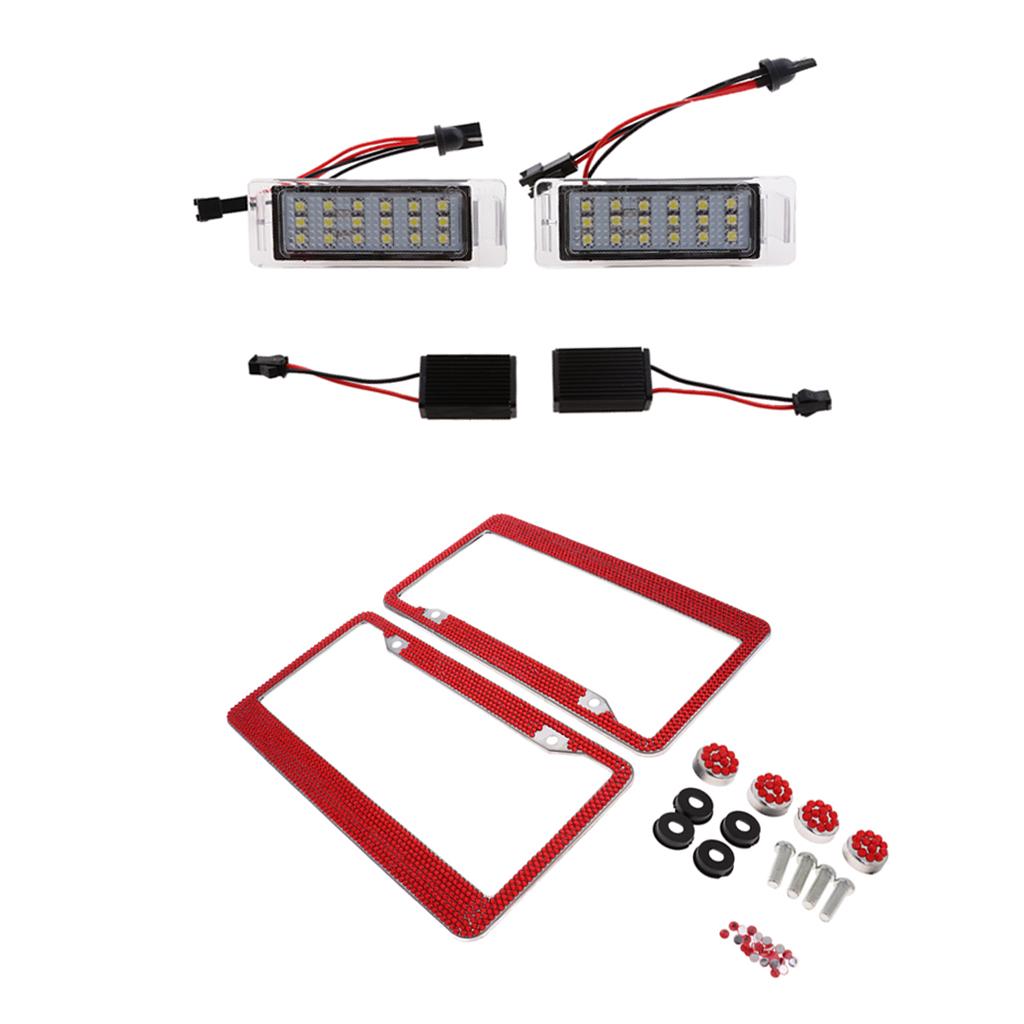 2x LED License Number Plate Light for Chevrolet+2x License Plate Frame Red