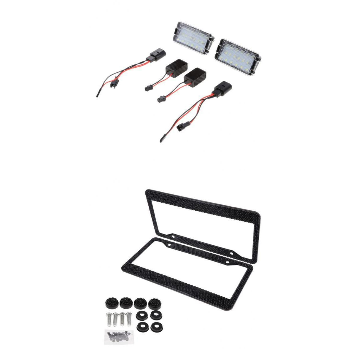 2x LED License Number Plate Light for Ibiza Leon + License Plate Frame Black