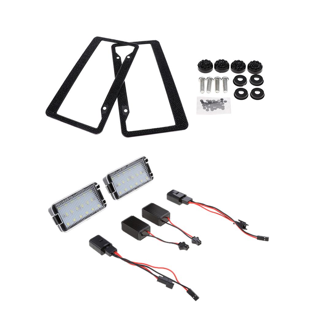2x LED License Number Plate Light for Ibiza Leon + License Plate Frame Black