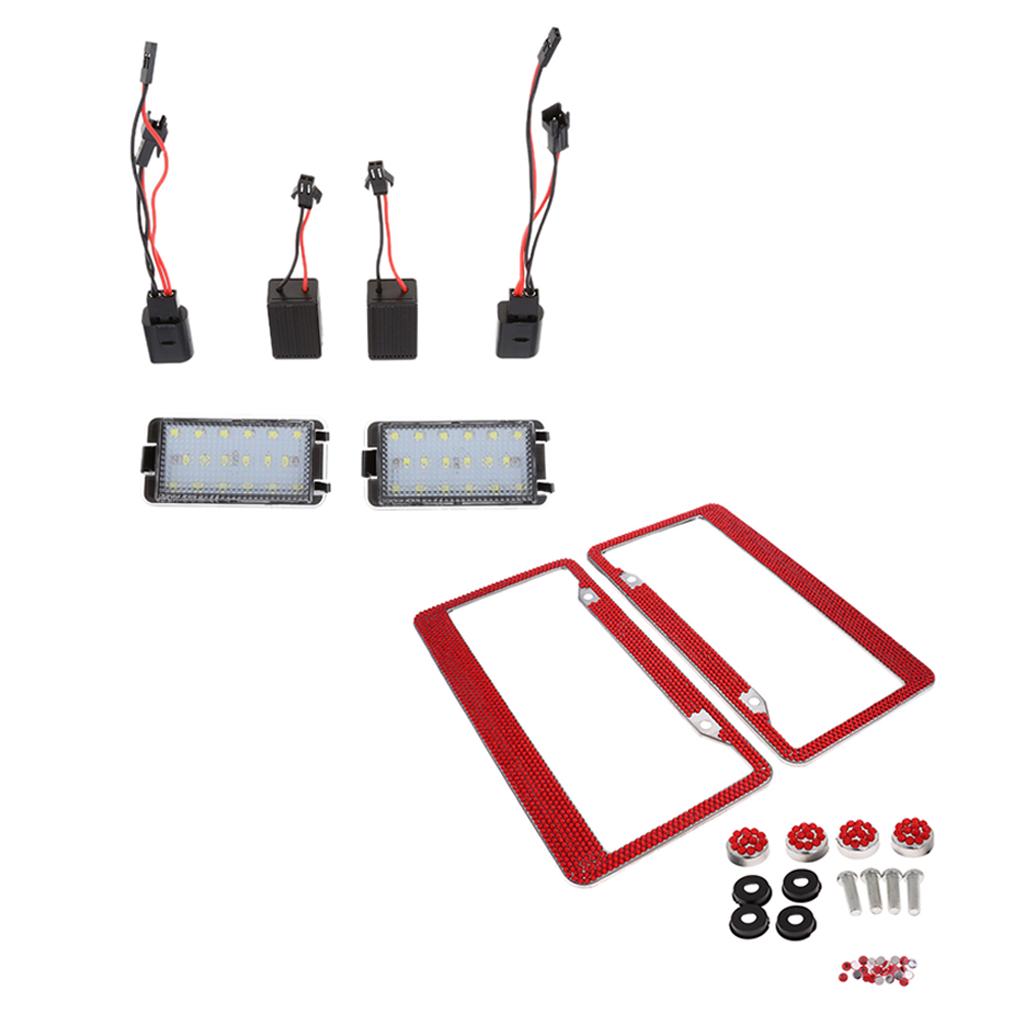 2x LED License Number Plate Light for Ibiza Leon +License Plate Frame Red