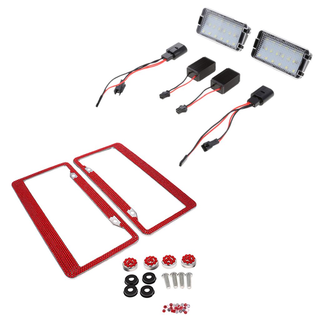 2x LED License Number Plate Light for Ibiza Leon +License Plate Frame Red
