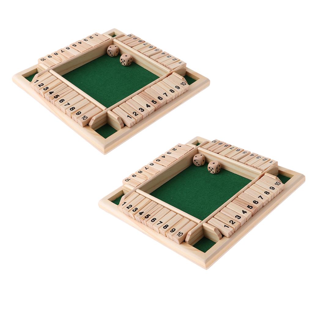 2x Wooden 4 Sided 10 Number Shut the Box Dice Board Game for Kids Adults