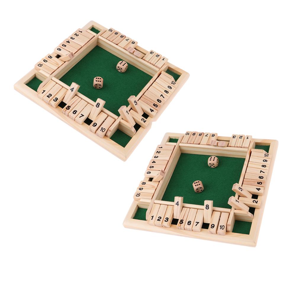 2x Wooden 4 Sided 10 Number Shut the Box Dice Board Game for Kids Adults