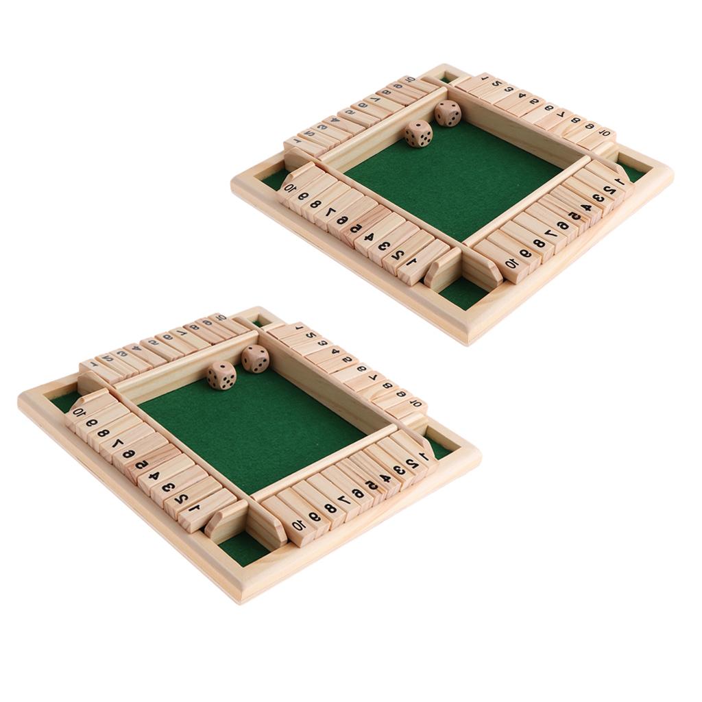 2x Wooden 4 Sided 10 Number Shut the Box Dice Board Game for Kids Adults