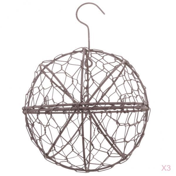 3Pcs 15cm Iron Ball Shape Succulent Pot Metal Hanging Planter Plant Holder