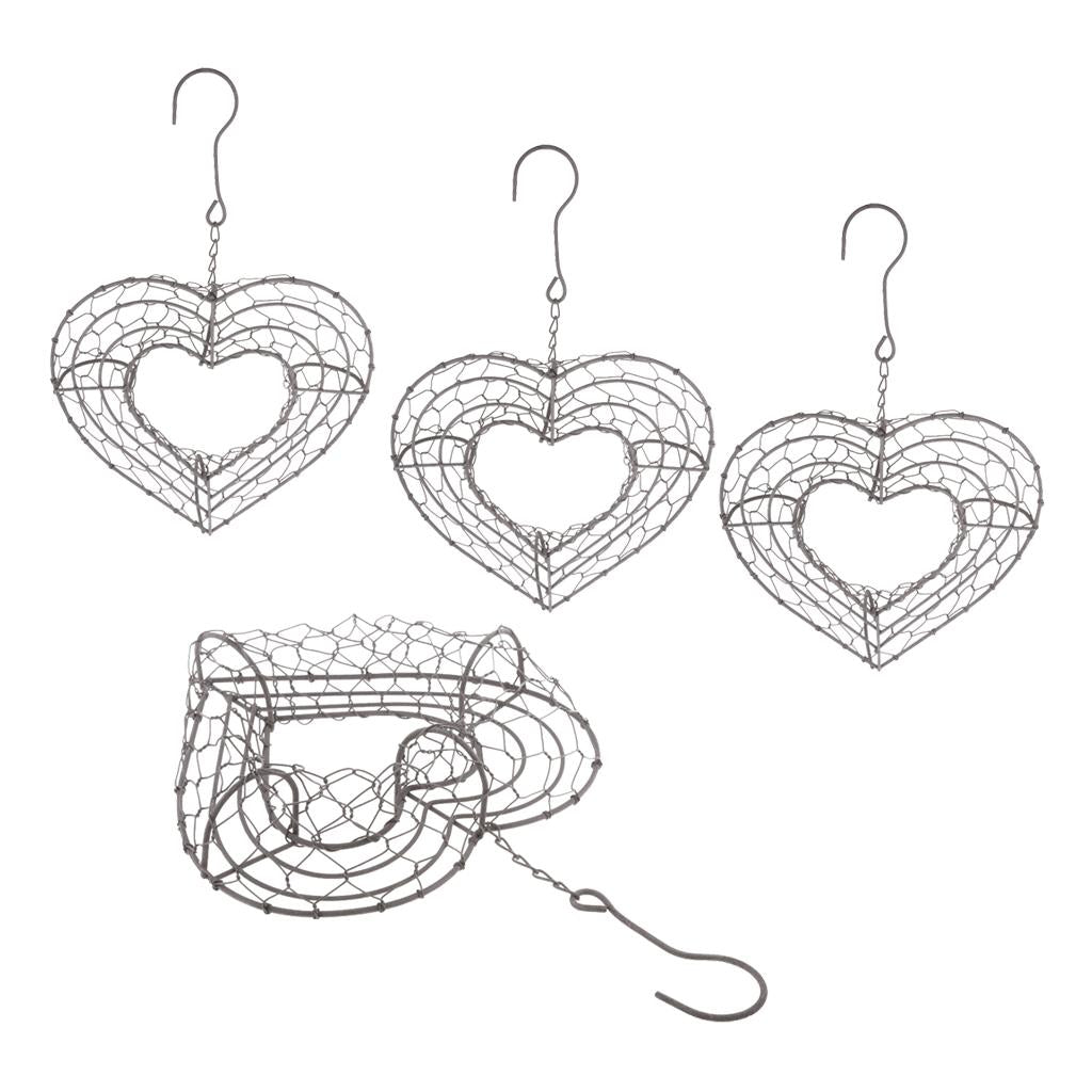 4Pcs 21cm Iron Heart Shape Succulent Pot Metal Hanging Planter Plant Holder