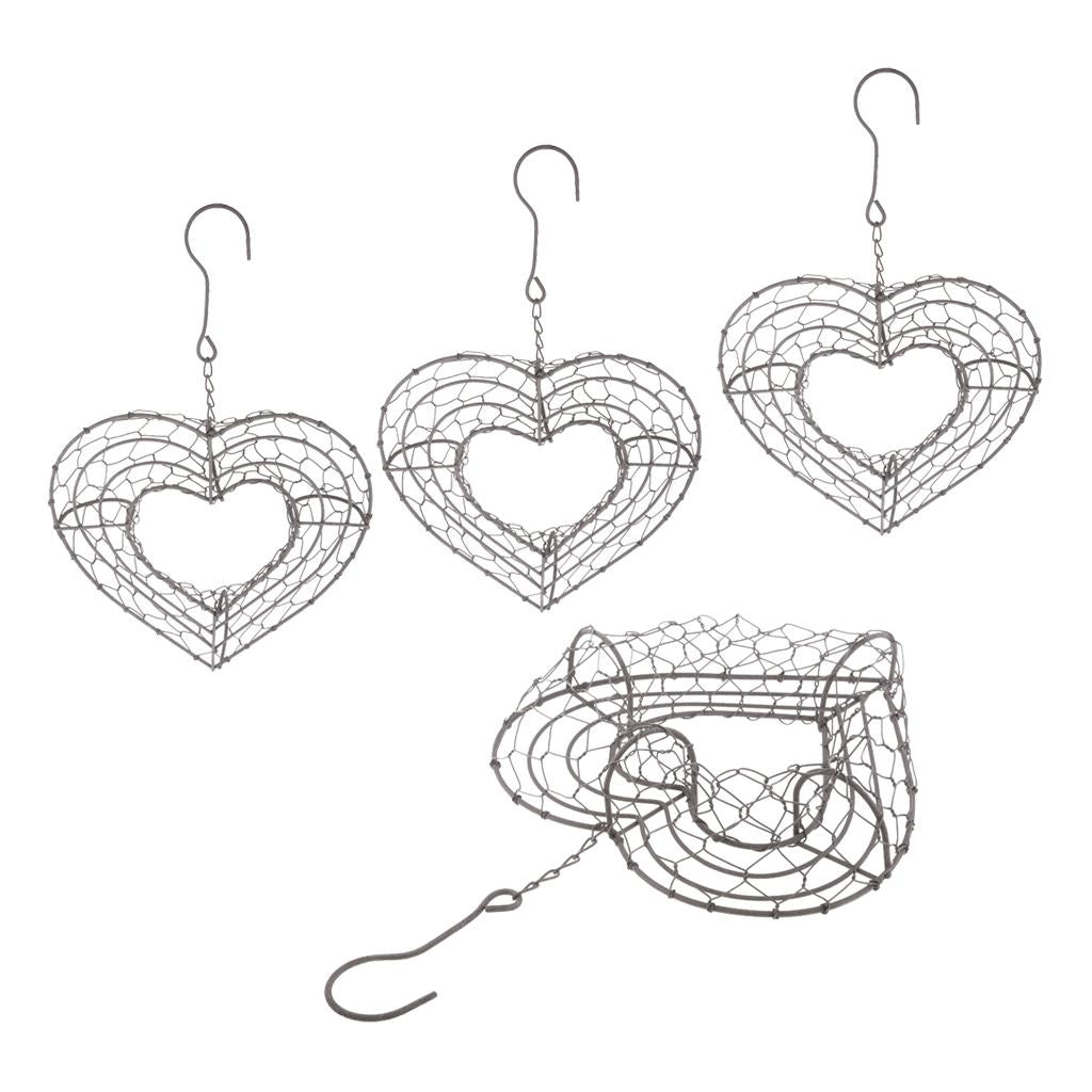 4Pcs 21cm Iron Heart Shape Succulent Pot Metal Hanging Planter Plant Holder
