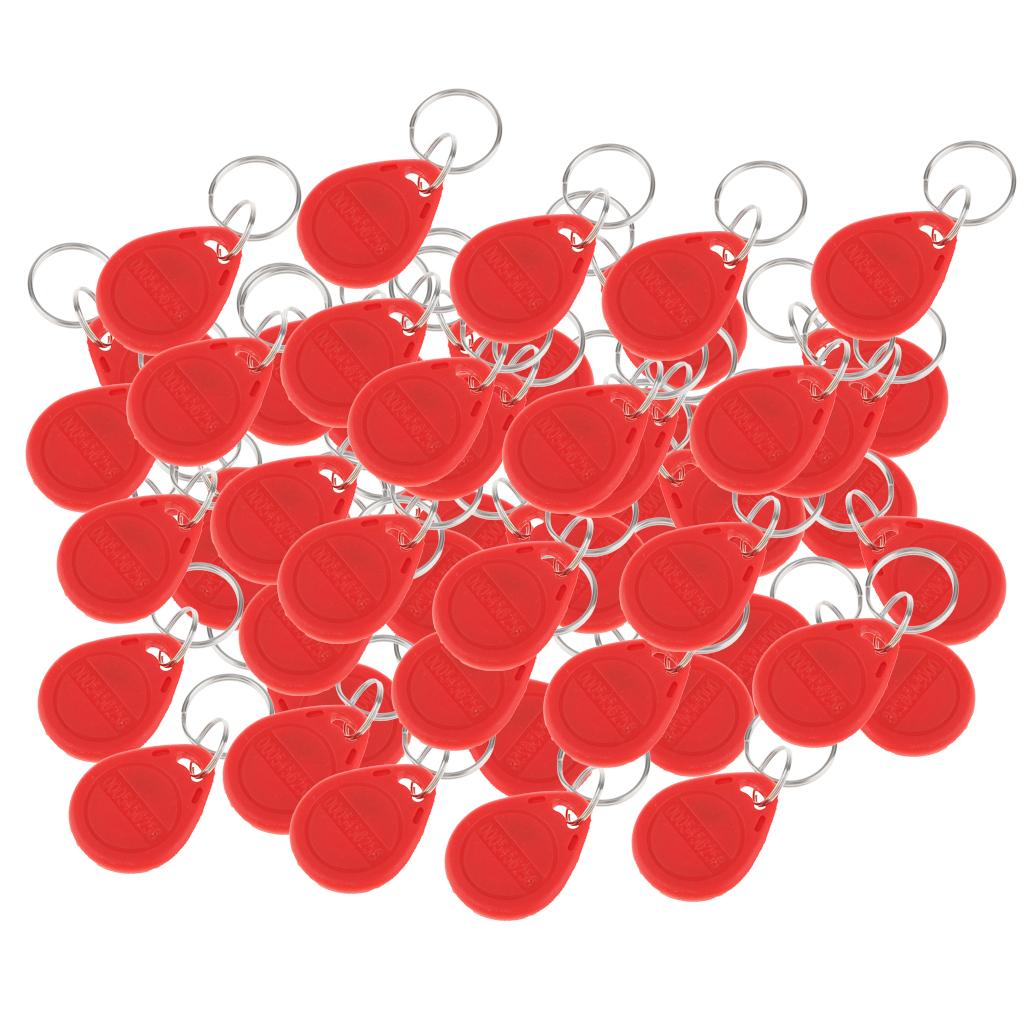 50Pcs 125KHZ RFID Proximity ID Card Token Tags Key Fobs Access System Red